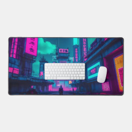 サイバーパンク ネオンシティ ゲーマーデスクセットアップ デスクマット