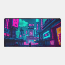 サイバーパンク ネオンシティ ゲーマーデスクセットアップ デスクマット