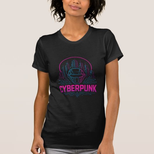 サイバーパンク ネオンシティ ロゴ - 未来のテクノロジー美学 Tシャツ (正面)