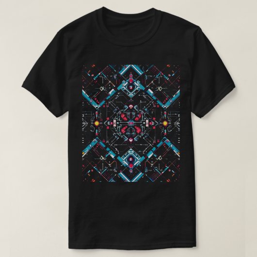 サイバーパンク ネオン回路 抽象幾何学 テクノ Tシャツ (デザイン正面)
