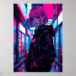 サイバーパンク ネオン アニメ通り女子 ポスター