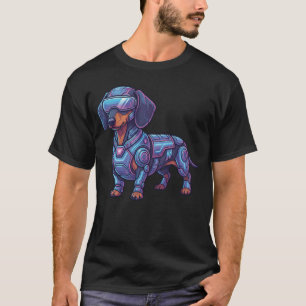 サイバーパンク ネオン ダックスフント フューチャリスティック ゲーマー Tシャツ