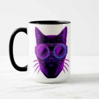 サイバーパンク ネオン 猫 コーヒーマグ - 未来主義的美学 マグカップ