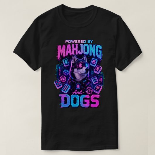 サイバーパンク ハスキー ネオン 麻雀 ゲーミング ドッグ ラバー Tシャツ (デザイン正面)