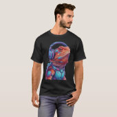 サイバーパンク ヒゲドラゴン ゲーマー ネオン トカゲ Tシャツ (正面フル)