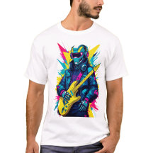 サイバーパンク ロボット ギタリスト Tシャツ シンスウェイブ アート