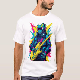 サイバーパンク ロボット ギタリスト Tシャツ シンスウェイブ アート