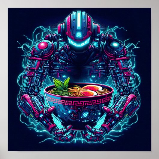 サイバーパンク ロボット ネオン ラーメン ポスター (正面)