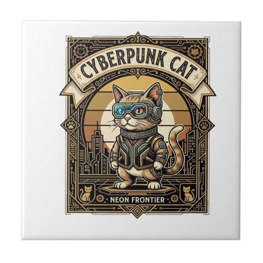 サイバーパンク 猫 ネコ サイバーパンク ヴィンテージ タイル (正面)