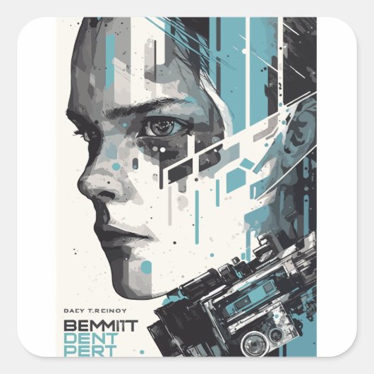 サイバービジョン – 未来的アートポスター スクエアシール (正面)