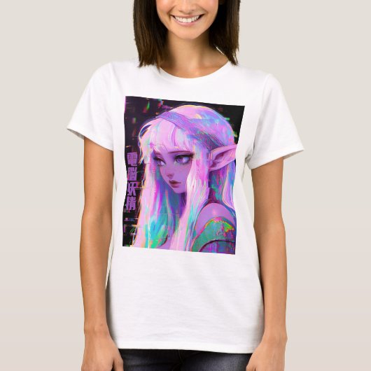 サイバーフェアリー「デンノー妖精」グリッチコア Tシャツ (正面)