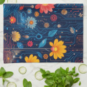 サイバーブルーイッシュ開花 キッチンタオル (折り畳み)