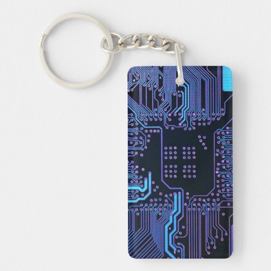 サイバーブルーPCB回路基板トレースパターンアート キーホルダー (正面)
