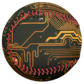 サイバーブルーPCB回路基板トレースパターンアート ソフトボール (正面左)