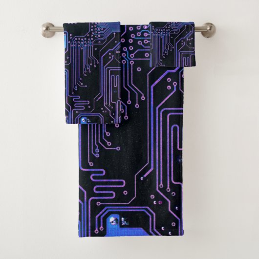 サイバーブルーPCB回路基板トレースパターンアート バスタオルセット (インサイチュ)