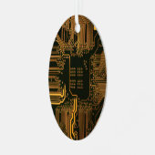 サイバーブルーPCB回路基板トレースパターンアート メタルオーナメント (正面左)