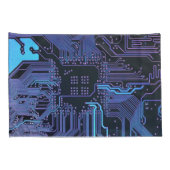 サイバーブルーPCB回路基板トレースパターンアート 枕カバー (裏面-右)