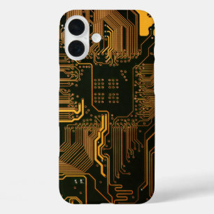 サイバーブルーPCB回路基板トレースパターンアート iPhone 16 PLUSケース