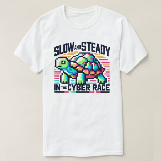 サイバーレースTシャツ8ビットネオンタートルスロー&着実 Tシャツ (デザイン正面)