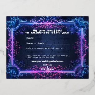 サイバー中世フュージョン結婚式RSVPカード実在フォイル 箔シーズンポストカード
