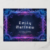 サイバー中世フュージョン結婚式RSVPカード実在フォイル 箔シーズンポストカード (裏面)