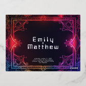 サイバー中世フュージョン結婚式RSVPカード実在フォイル 箔シーズンポストカード (裏面)