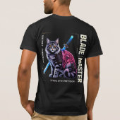サイバー侍猫ポスター - ネオン戦士ギフト Tシャツ (裏面)