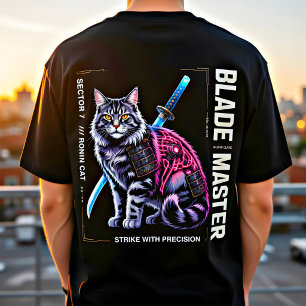 サイバー侍猫ポスター - ネオン戦士ギフト Tシャツ