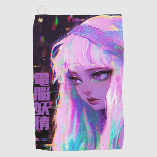 サイバー妖精「電脳妖精」グリッチコア ゴルフタオル (正面)