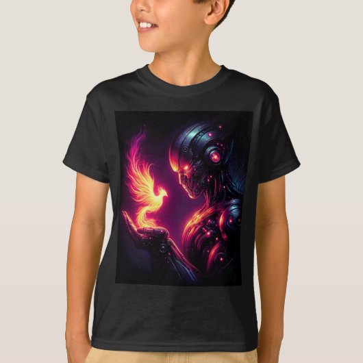 サイバー未来ロボットフェニックス火の精神 Tシャツ (正面)