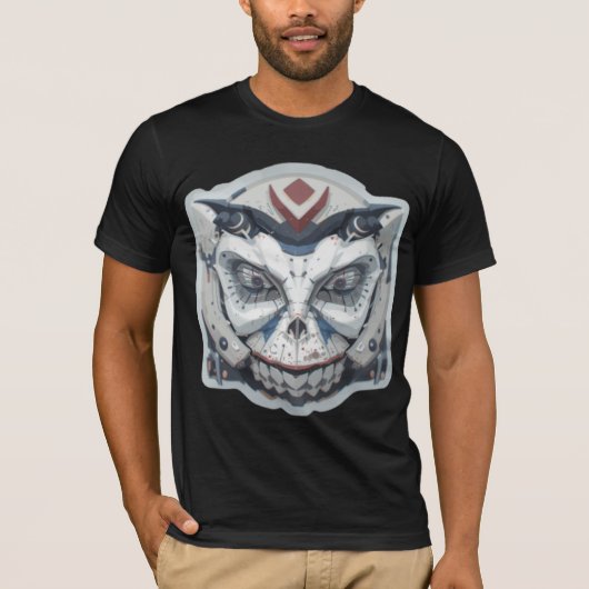 サイバー鬼:メカデーモンの顔 Tシャツ (正面)