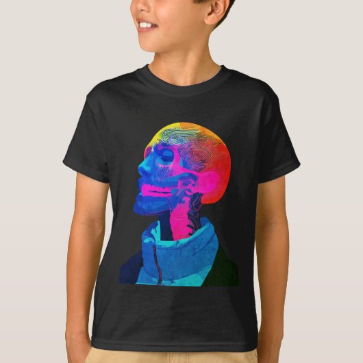 サイバー・スカル - 未来の人体アート Tシャツ (正面)