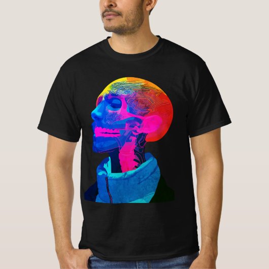 サイバー・スカル - 未来の解剖学アート Tシャツ (正面)