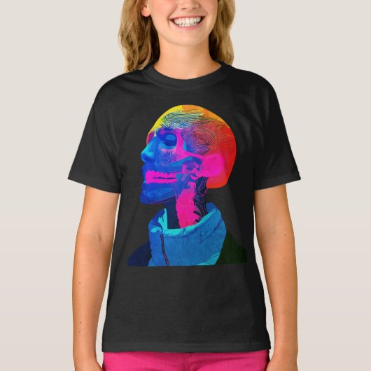 サイバー・スカル - 未来の解剖学アート Tシャツ (正面)