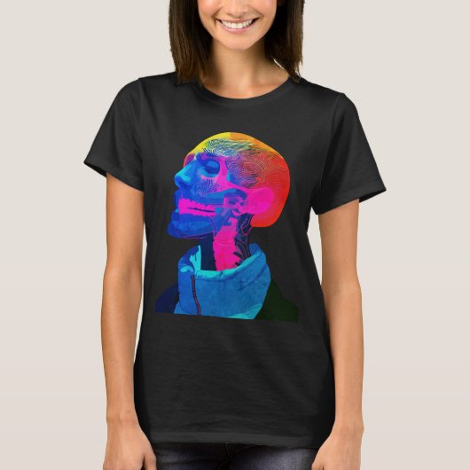 サイバー・スカル - 未来の解剖学アート Tシャツ (正面)
