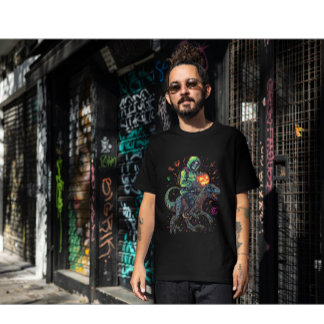 サイバー ネオン スケルトン ロボットダイノライダー – ハロウィン Tシャツ