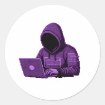 サイバー ハッカー ピクセルアート 紫 アート ステッカー