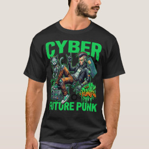 サイバー・フューチャー・パンク - ネオンストリートウェアサイボーグキャット Tシャツ