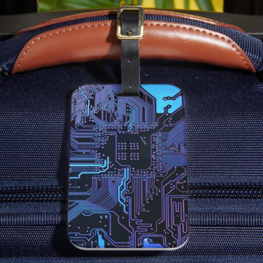 サイバー ブルー PCB 回路基板 トレース パターン アート ラゲッジタグ (正面インサイチュ2)