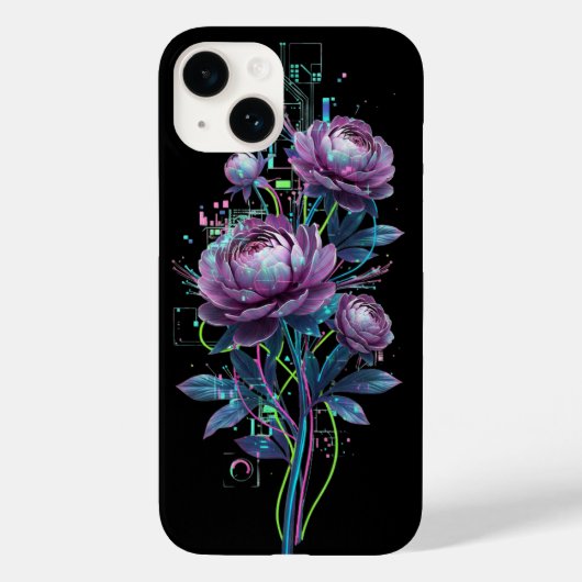 サイバー・ボタニカル・ネオンフラワー・ホログラフィック回路 Case-Mate iPhoneケース (裏面)