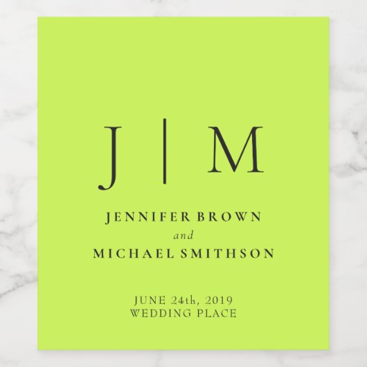 サイバー ライム ジェット ブラック ミニマル スタイル ウェディング ワインラベル (シングルラベル)