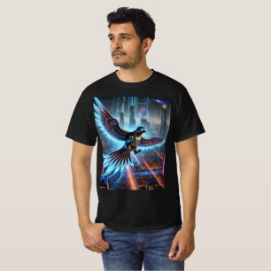 サイバー《鳥》ハヤブサネオンフライトTシャツデザイン。 Tシャツ