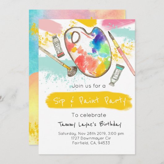 サイプ&アダルト絵を描バースデーパーティー招待状 招待状 (正面/裏面)