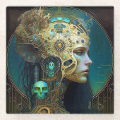 サイボーグウーマンファンタジーSci-Fiアートガラスコースター ガラスコースター (正面)