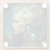 サイボーグウーマンファンタジーSci-Fiアートガラスコースター ガラスコースター (裏面)