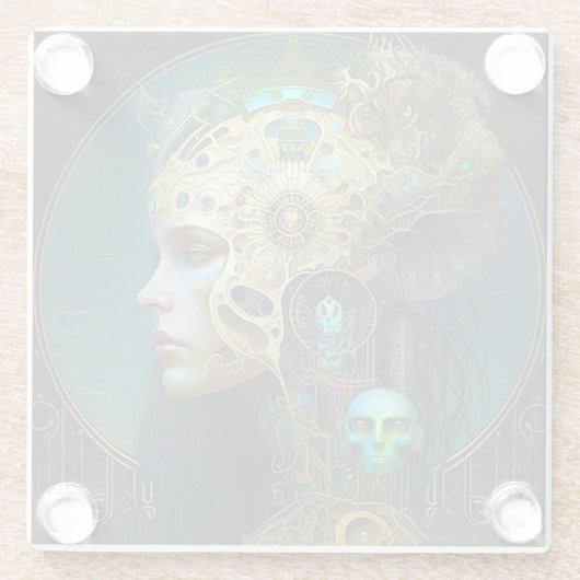 サイボーグウーマンファンタジーSci-Fiアートガラスコースター ガラスコースター (裏面)