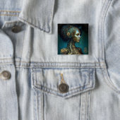 サイボーグウーマンファンタジーSFアート 缶バッジ (インサイチュ)