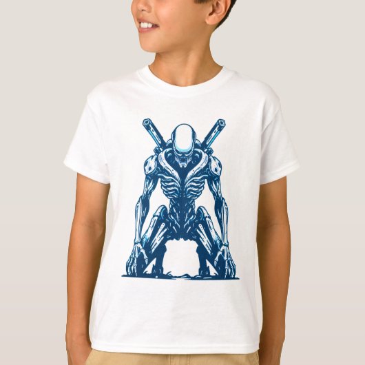 サイボーグエイリアン戦士 – 未来的なSFモンスター Tシャツ (正面)