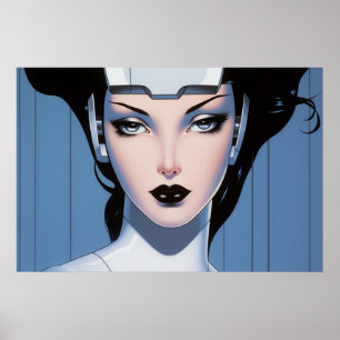 サイボーグ顔のエアブラシ絵画の ポスター