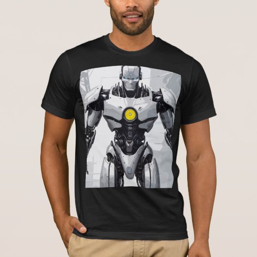 サイボーグ 白い装甲メカ グラフィックノベル Tシャツ (正面)